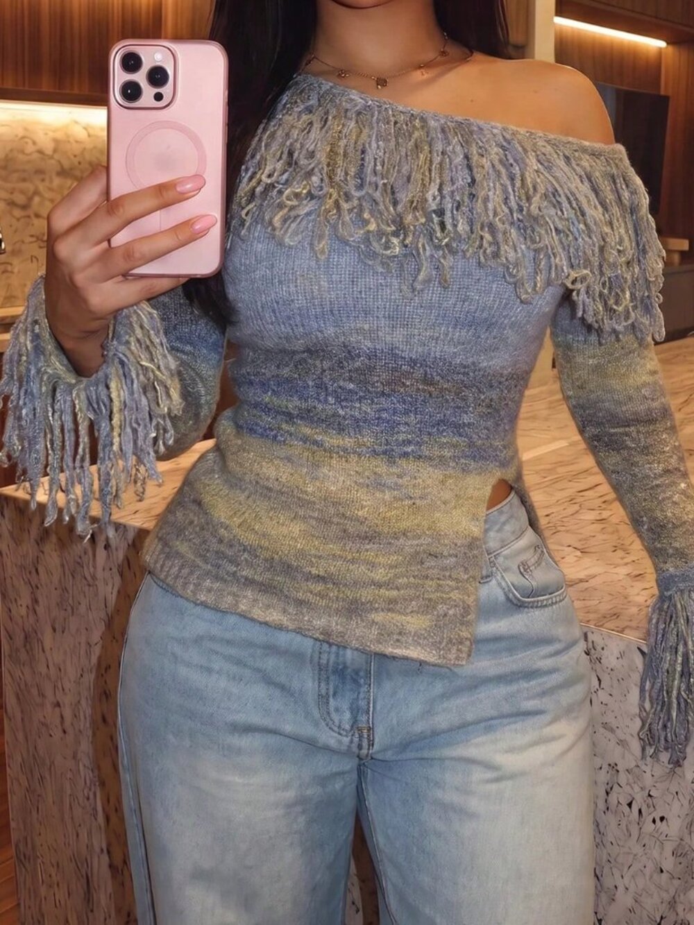 Multicolor Party Women's Asymmetrical Flare-Slim Fit Rib-Knit Sweater
